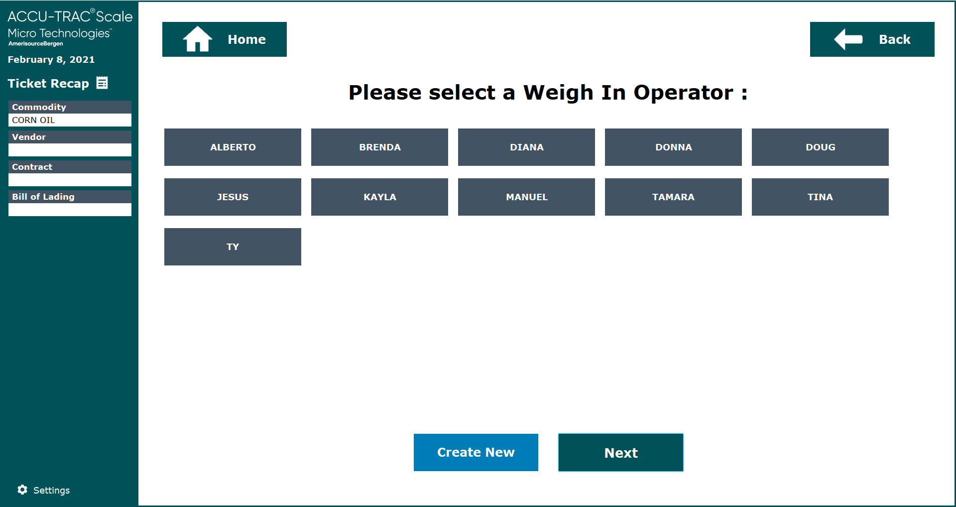 Screenshot from Accu-Trac Scale system software